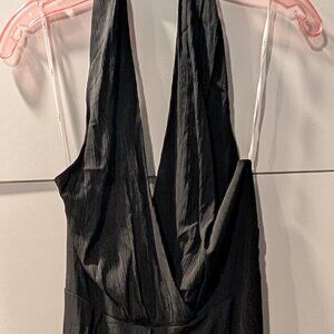 Lulus Inspiring Sultriness Black Textured Halter Backless Jumpsuit - Size L